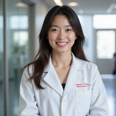 Professional photograph of Sarah Chen, a certified nutritionist